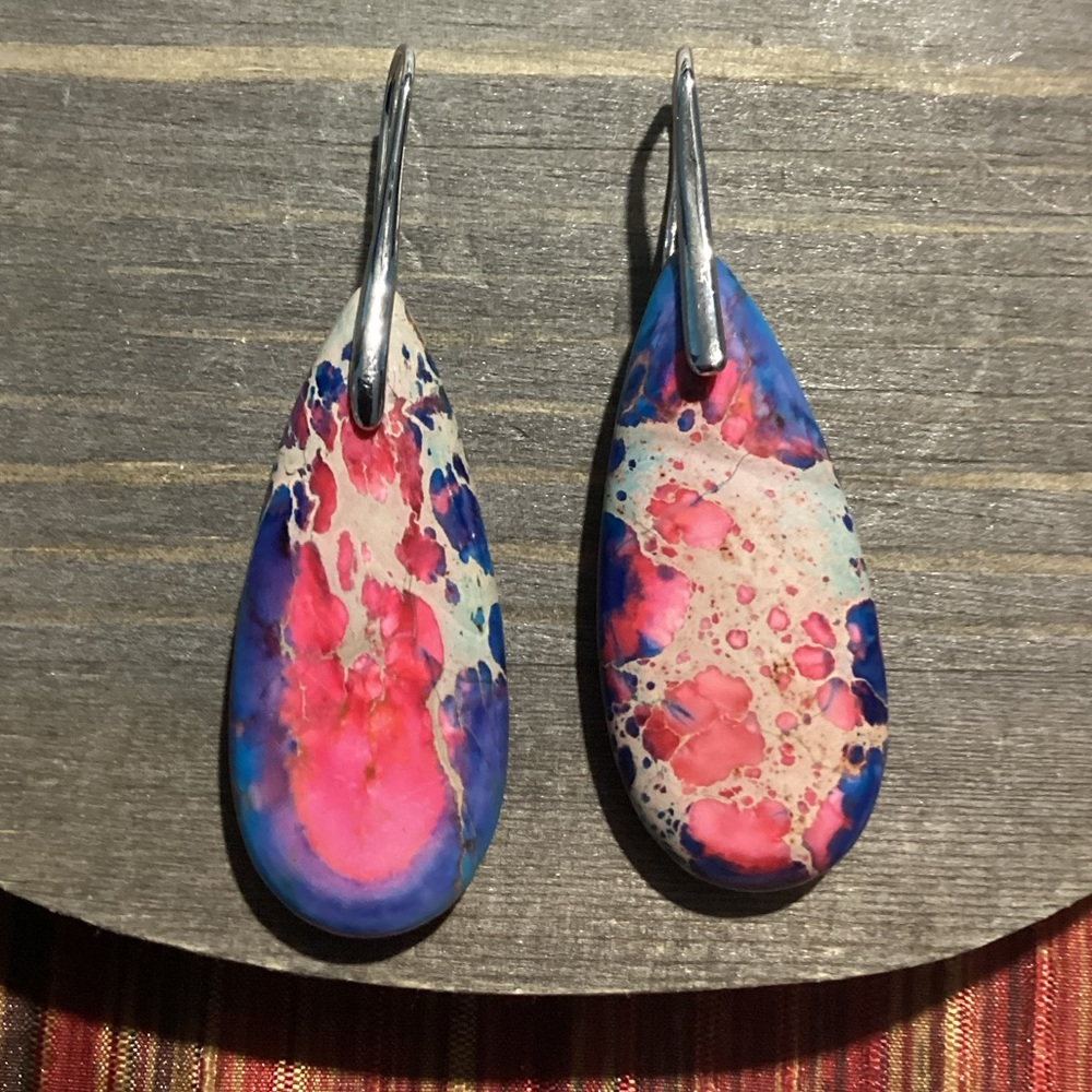 🎨Purple and Red WaterDrop Imperial Jasper Stone French Hook Earrings